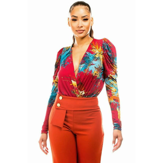 Burgundy/Teal Body Suit.